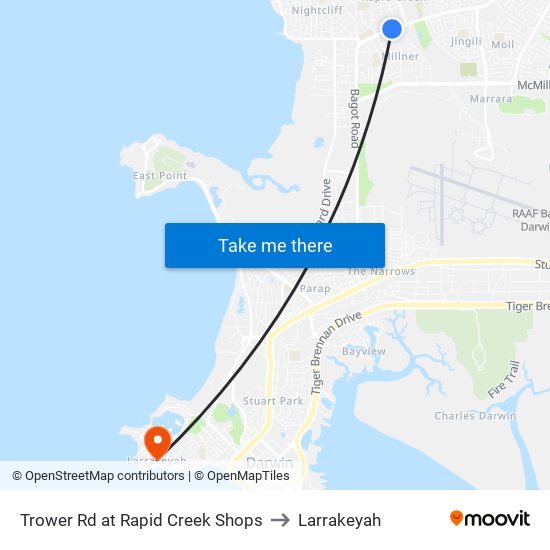 Trower Rd at Rapid Creek Shops to Larrakeyah map