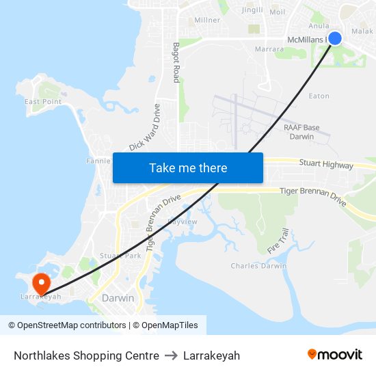 Northlakes Shopping Centre to Larrakeyah map