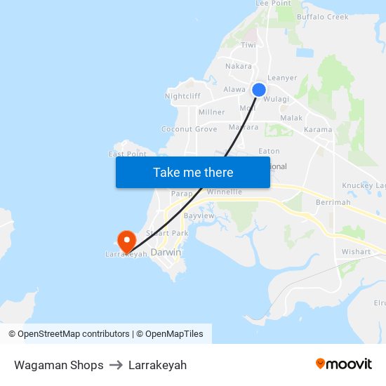 Wagaman Shops to Larrakeyah map