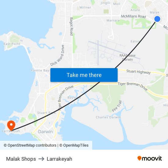 Malak Shops to Larrakeyah map