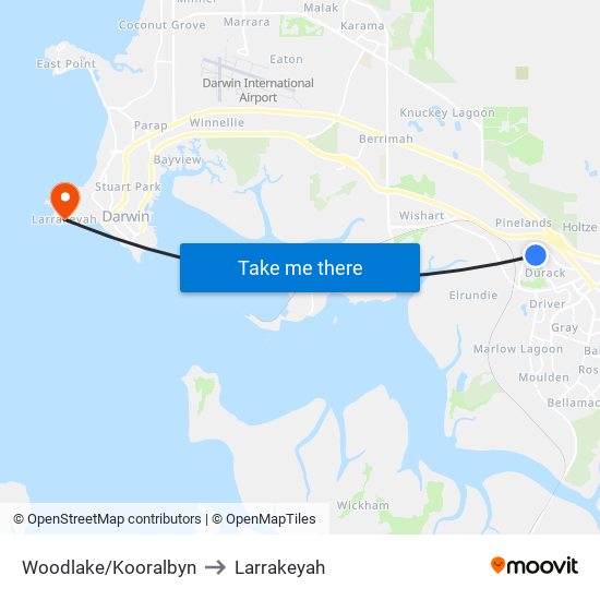 Woodlake/Kooralbyn to Larrakeyah map