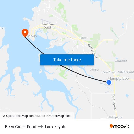 Bees Creek Road to Larrakeyah map