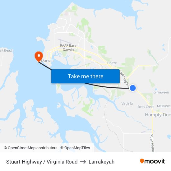 Stuart Highway / Virginia Road to Larrakeyah map