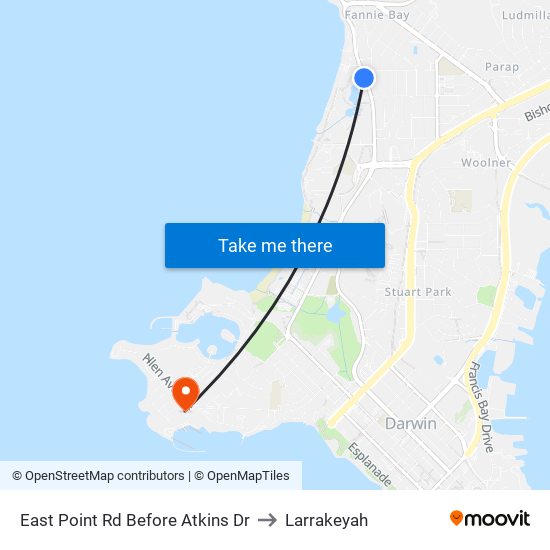 East Point Rd Before Atkins Dr to Larrakeyah map