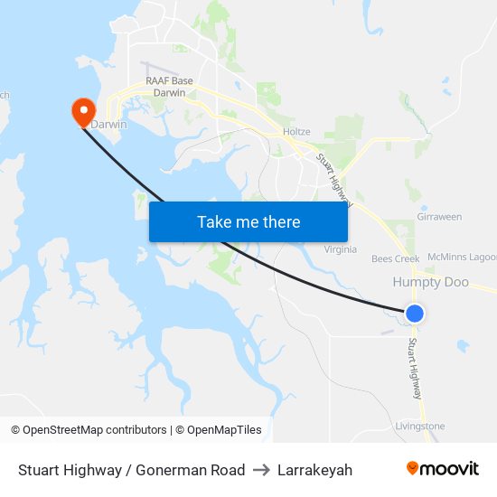 Stuart Highway / Gonerman Road to Larrakeyah map