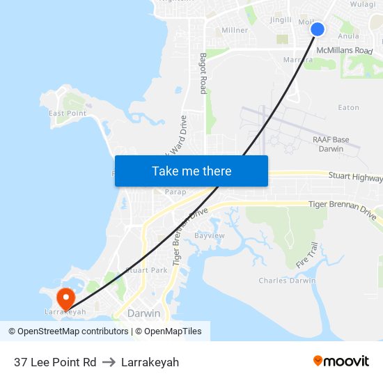 37 Lee Point Rd to Larrakeyah map