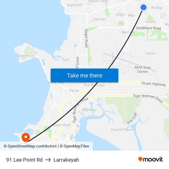 91 Lee Point Rd to Larrakeyah map