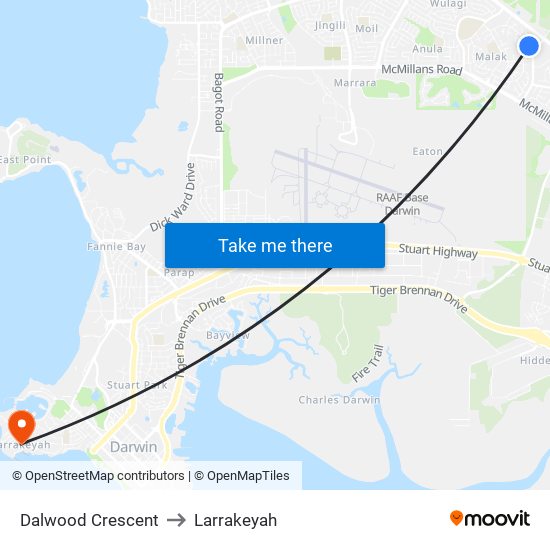 Dalwood Crescent to Larrakeyah map