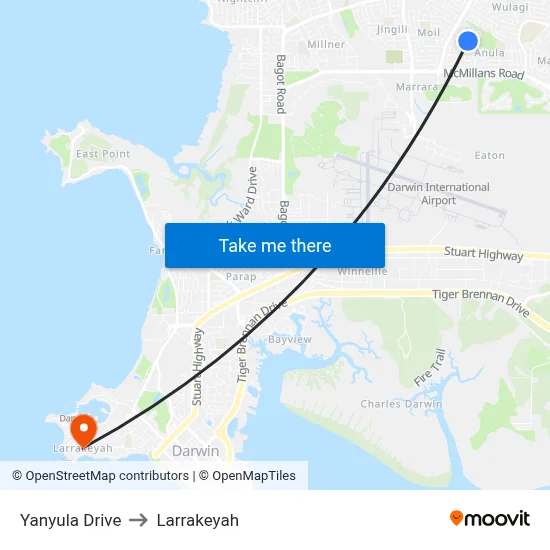 Yanyula Drive to Larrakeyah map