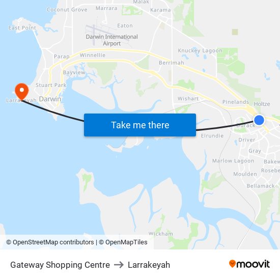 Gateway Shopping Centre to Larrakeyah map