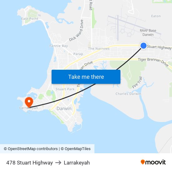 478 Stuart Highway to Larrakeyah map