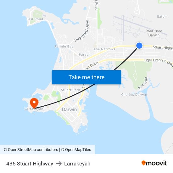 435 Stuart Highway to Larrakeyah map