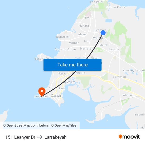 151 Leanyer Dr to Larrakeyah map