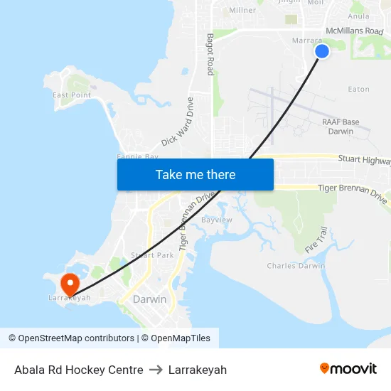 Abala Rd Hockey Centre to Larrakeyah map
