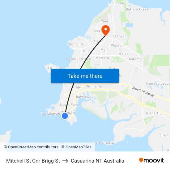 Mitchell St Cnr Brigg St to Casuarina NT Australia map