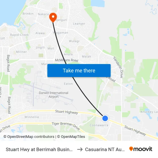 Stuart Hwy at Berrimah Business Park to Casuarina NT Australia map