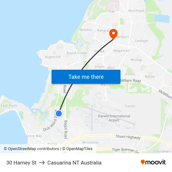 30 Harney St to Casuarina NT Australia map