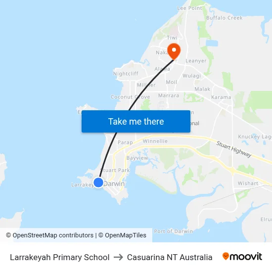 Larrakeyah Primary School to Casuarina NT Australia map