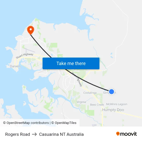 Rogers Road to Casuarina NT Australia map