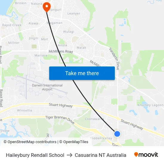 Haileybury Rendall School to Casuarina NT Australia map