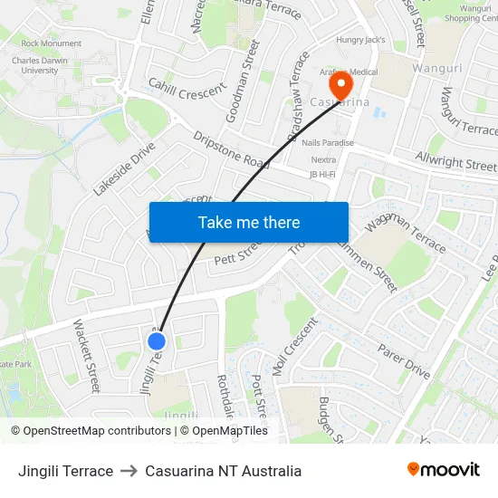 Jingili Terrace to Casuarina NT Australia map