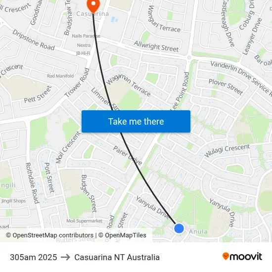 305am 2025 to Casuarina NT Australia map