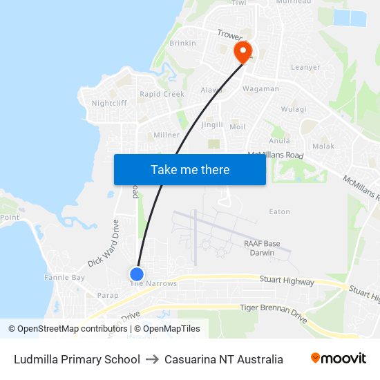 Ludmilla Primary School to Casuarina NT Australia map