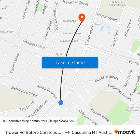 Trower Rd Before Carstens Cres to Casuarina NT Australia map