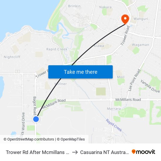 Trower Rd After Mcmillans Rd to Casuarina NT Australia map