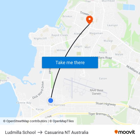 Ludmilla School to Casuarina NT Australia map