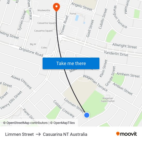 Limmen Street to Casuarina NT Australia map