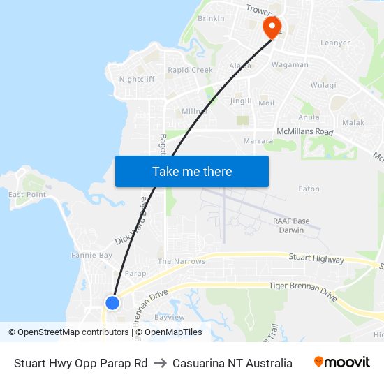 Stuart Hwy Opp Parap Rd to Casuarina NT Australia map