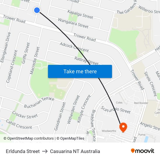 Erldunda Street to Casuarina NT Australia map