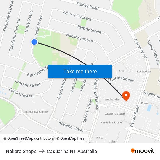 Nakara Shops to Casuarina NT Australia map