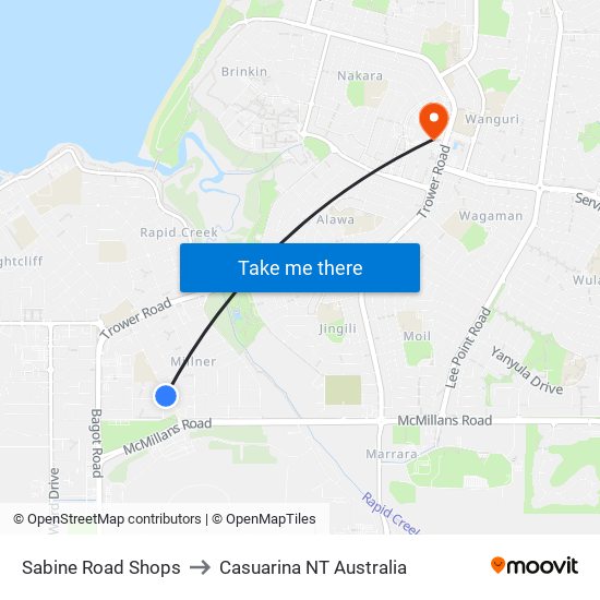 Sabine Road Shops to Casuarina NT Australia map