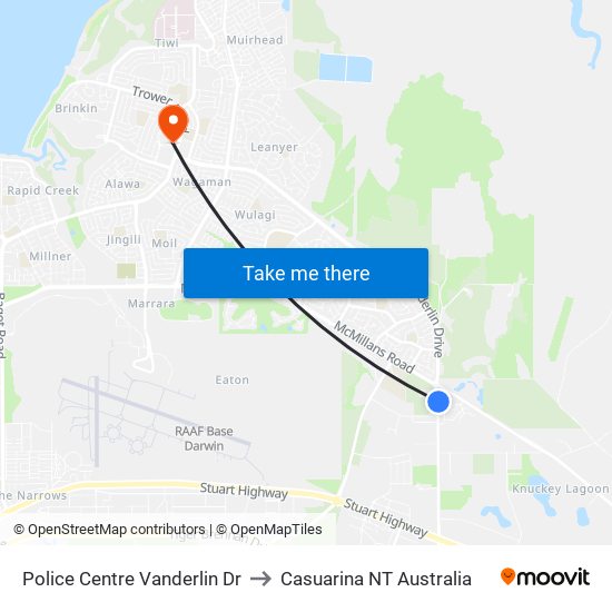 Police Centre Vanderlin Dr to Casuarina NT Australia map