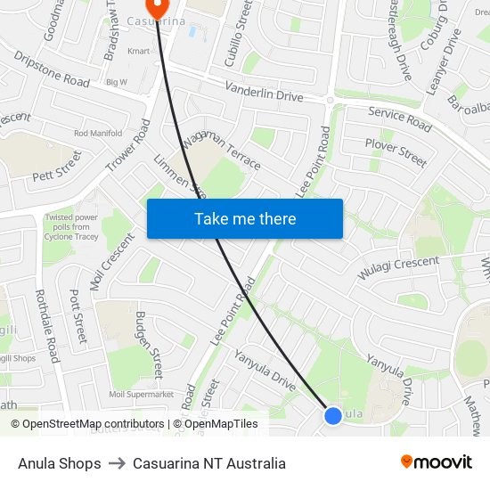 Anula Shops to Casuarina NT Australia map
