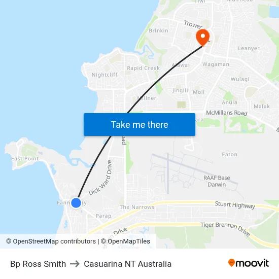 Bp Ross Smith to Casuarina NT Australia map