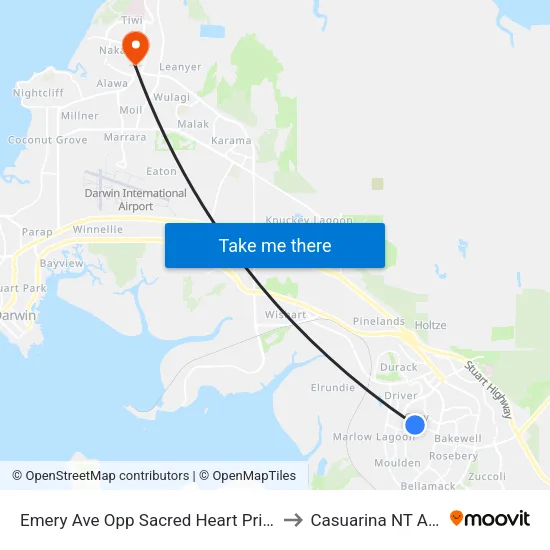 Emery Ave Opp Sacred Heart Primary School to Casuarina NT Australia map