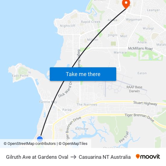 Gilruth Ave at Gardens Oval to Casuarina NT Australia map