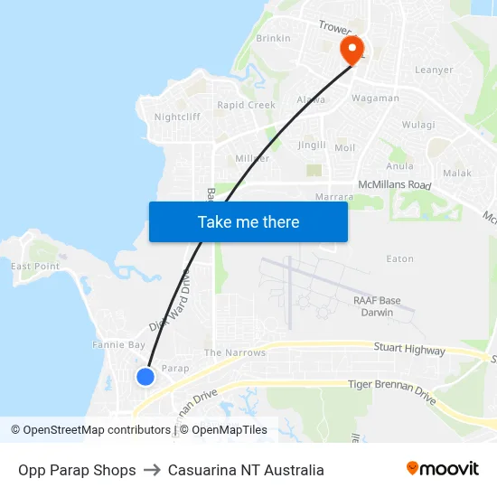 Opp Parap Shops to Casuarina NT Australia map