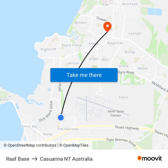 Raaf Base to Casuarina NT Australia map