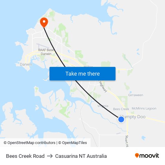 Bees Creek Road to Casuarina NT Australia map