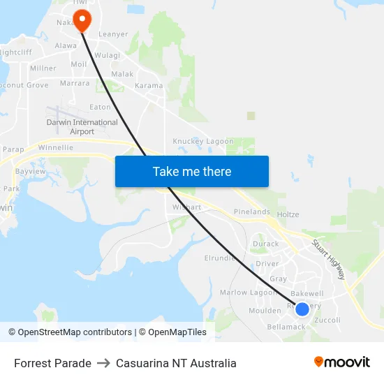 Forrest Parade to Casuarina NT Australia map