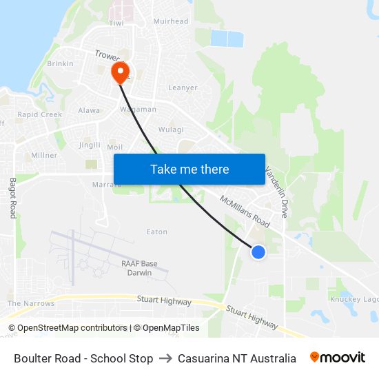 Boulter Road - School Stop to Casuarina NT Australia map