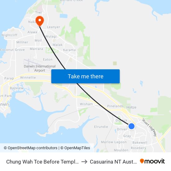 Chung Wah Tce Before Temple Tce to Casuarina NT Australia map