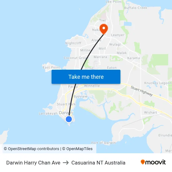 Darwin Harry Chan Ave to Casuarina NT Australia map