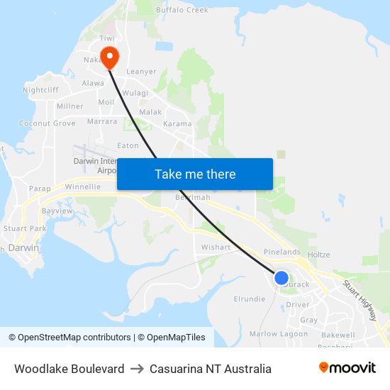 Woodlake Boulevard to Casuarina NT Australia map