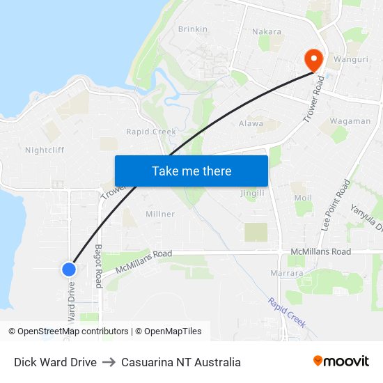 Dick Ward Drive to Casuarina NT Australia map