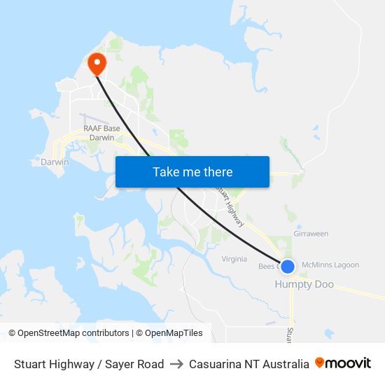 Stuart Highway / Sayer Road to Casuarina NT Australia map